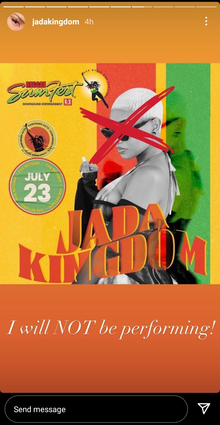 Jada Kingdom pulls performance at Reggae Sumfest